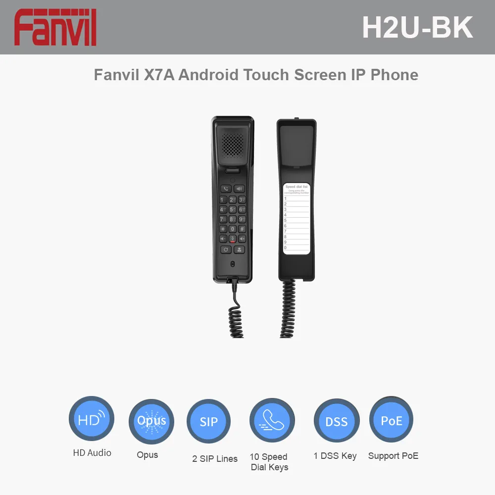 Fanvil Fanvil H2U corded phone 2 SIP lines 10 speed dial keys 1 programmable key PoE black — product photo