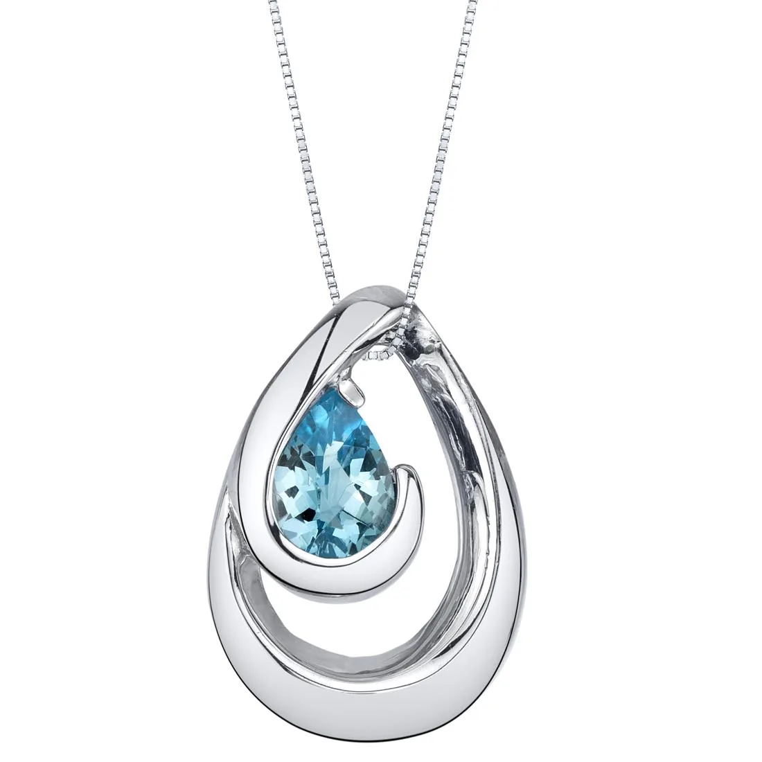 Oravo Oravo Swiss Blue Topaz Sterling Silver Wave Pendant Necklace 18" .75ct 925 — product photo