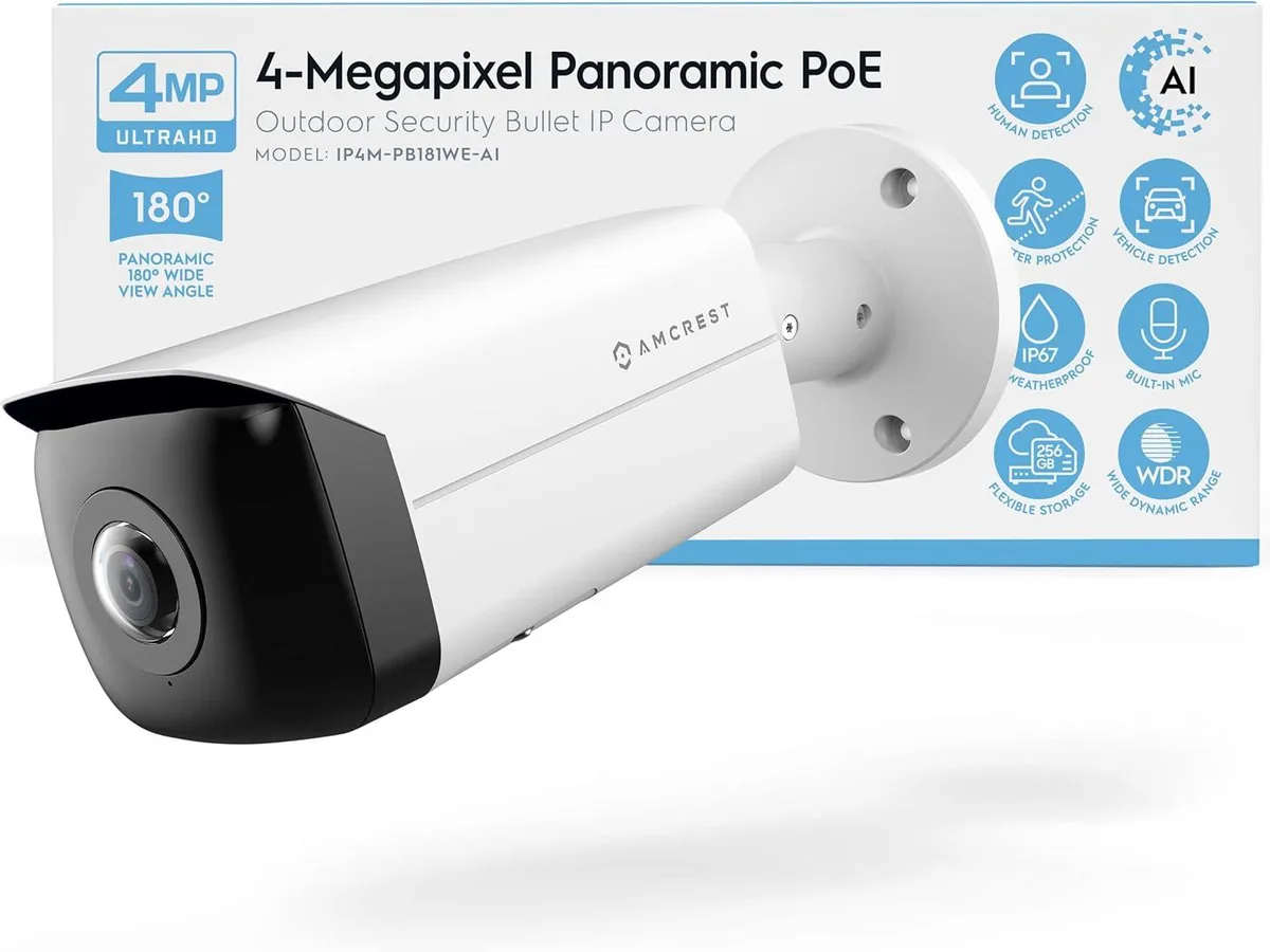 Amcrest Amcrest 180° 4MP PoE Bullet Network Camera IP4M-PB181EW-AI White — product photo