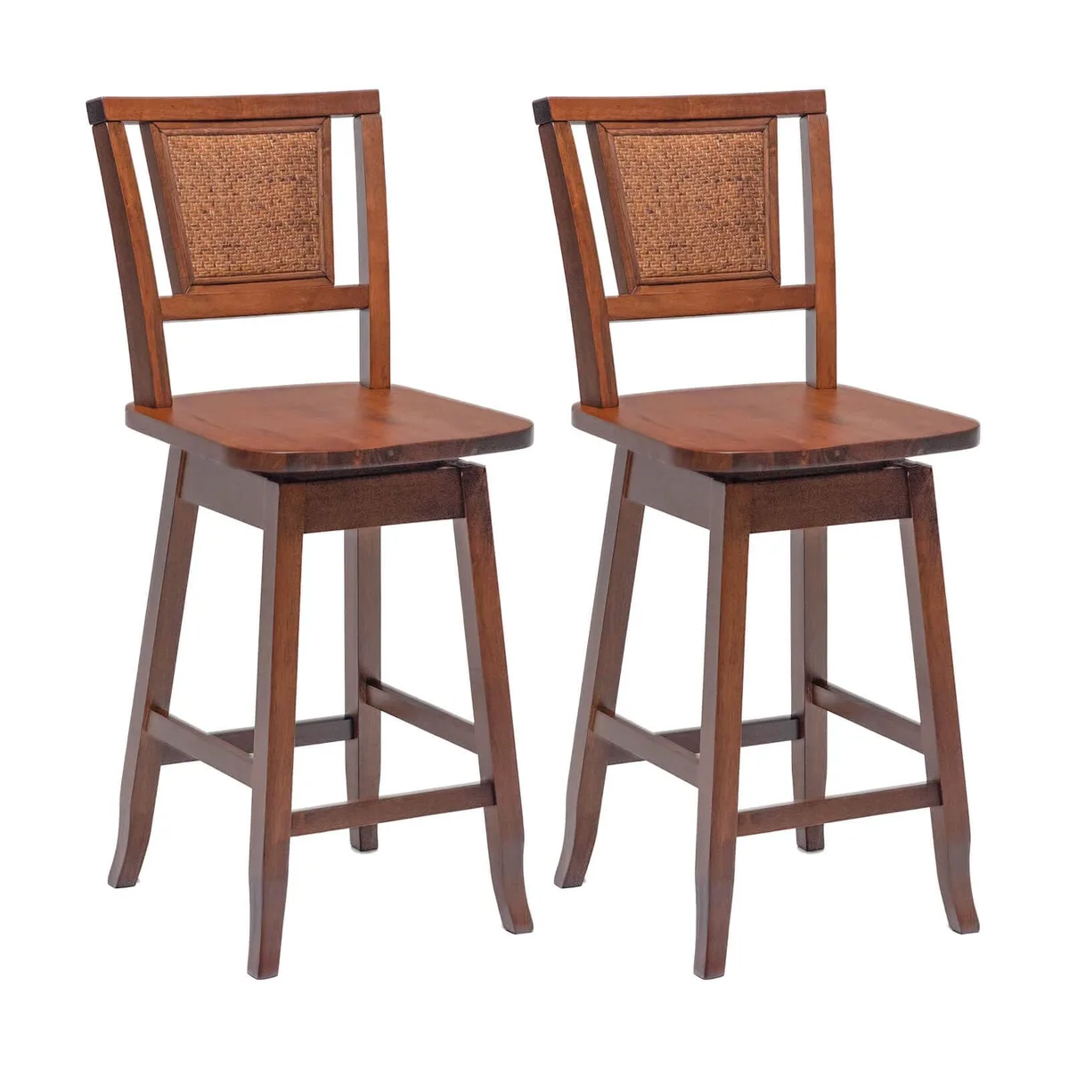 SlickBlue SlickBlue 24.5 Inch Barstools with Rattan Back and Swivel Seat, 2 Pieces, Brown — product photo