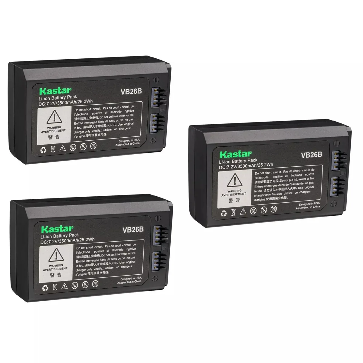 Kastar Kastar VB26B 3-Pack Li-Ion 7.2V 3500mAh Camera Battery — product photo
