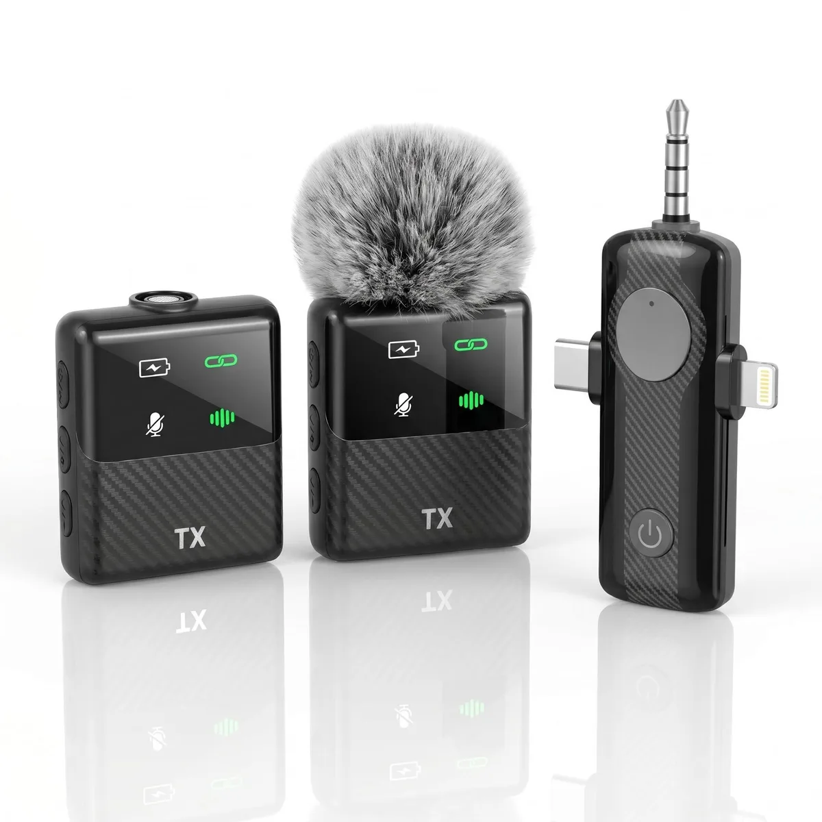  DORNLAT Mini Wireless Lavalier Microphone MS11 3.5mm Lightning USB-C 58dB SNR — product photo