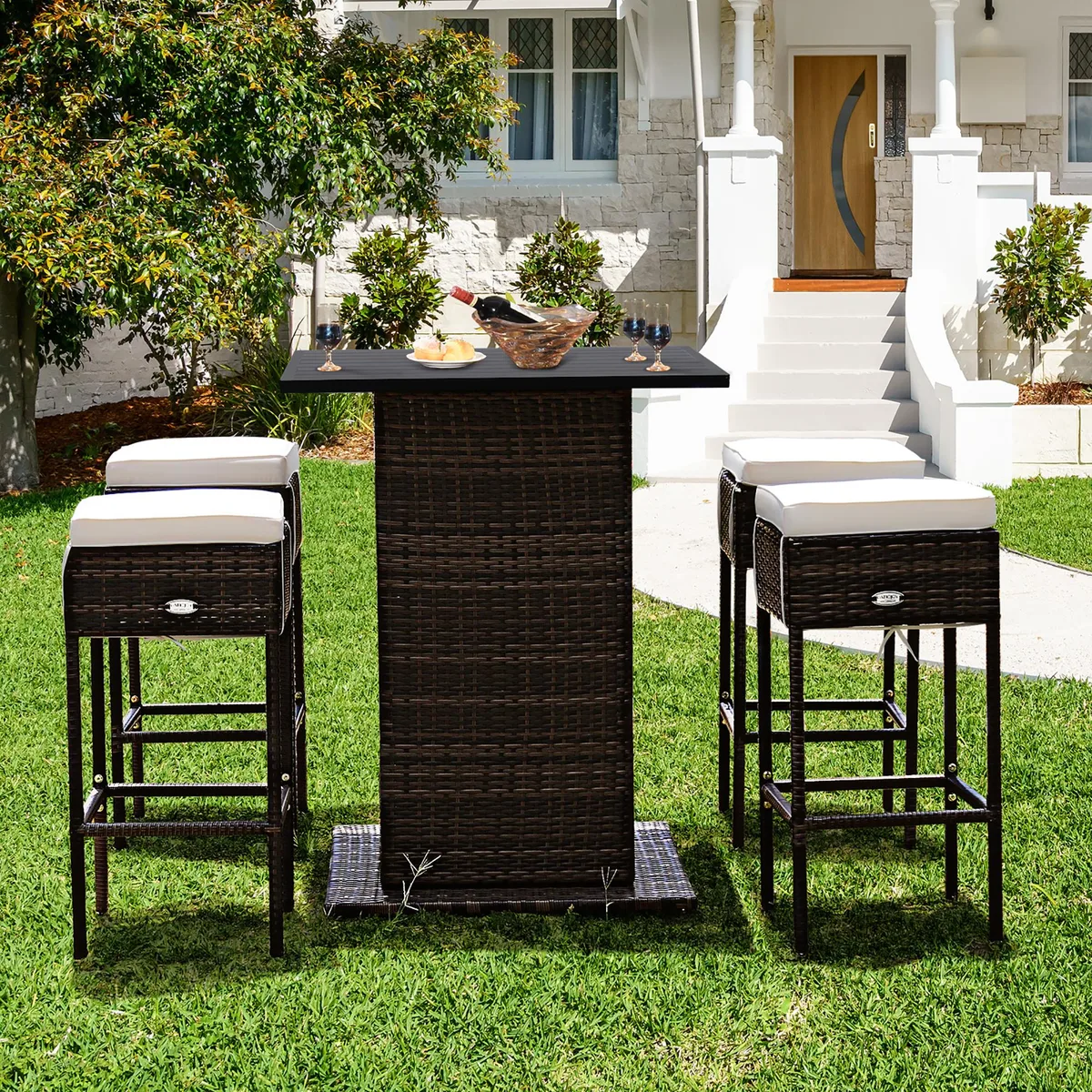 Costway Costway 5-Piece Patio Rattan Bar Table Stool Set — product photo