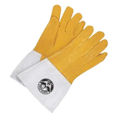 Yellow split deerskin TIG welding glove size S, clute cut straight thumb cowhide cuff