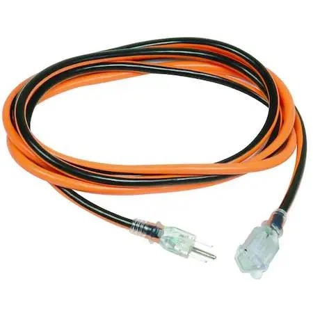 Orange PVC outdoor extension cord with lighted single outlet, 10 ft length