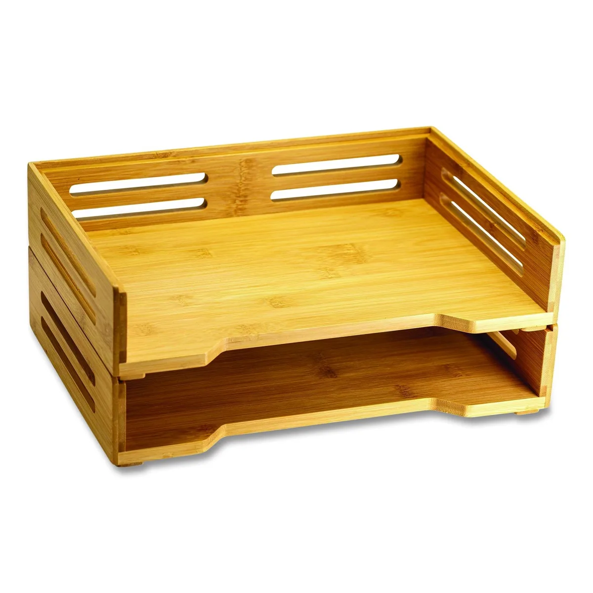 Officemate Officemate 71004 Bamboo Stackable Letter Trays 2 Pack 14.09 x 10.47 x 4.4 in Brown office furniture — product photo