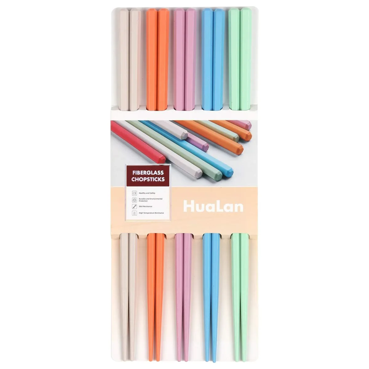  HuaLan Colorful Fiberglass Chopsticks 9.5 Inches 10-Piece — product photo
