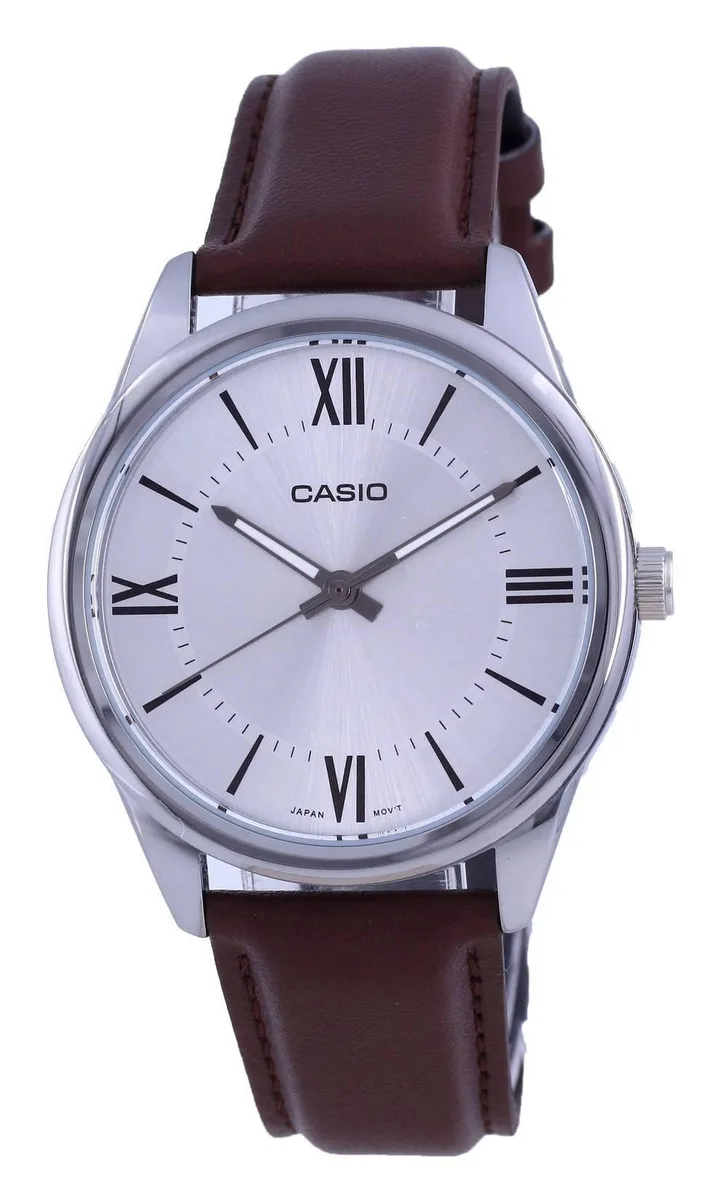 CASIO CASIO MTP-V005L-7B5 Silver Dial Stainless Steel Leather Strap Quartz Watch — product photo