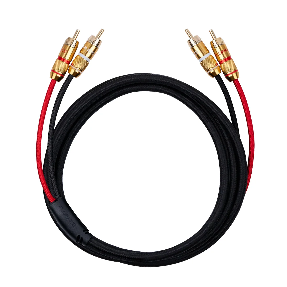 Brown braided RCA cable with gold connectors, 72 inches