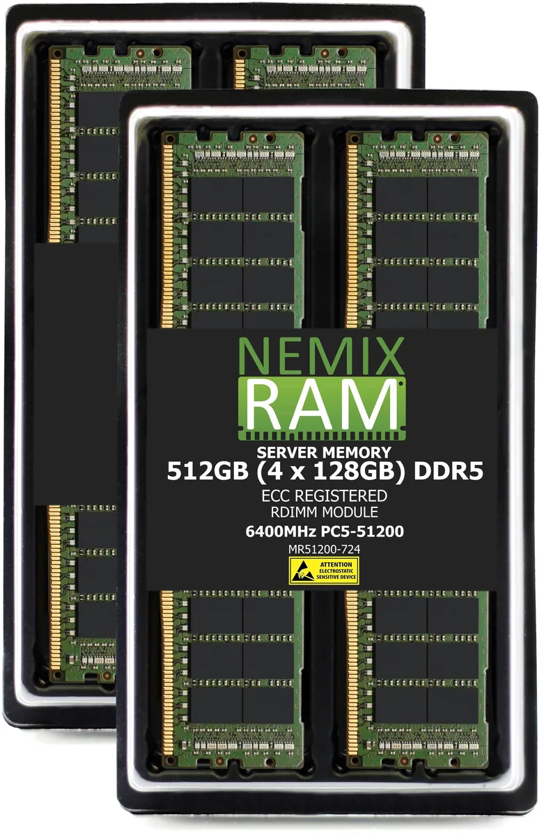 NEMIX RAM NEMIX RAM 512GB 4x128GB DDR5 6400MHz CL52 1.1V ECC RDIMM SYS-222HA-TN memory upgrade — product photo