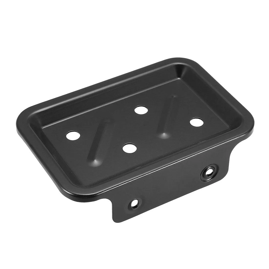 Black aluminium wall-mounted soap dish 125mm x 84mm with four drain holes and glue or screw fixings