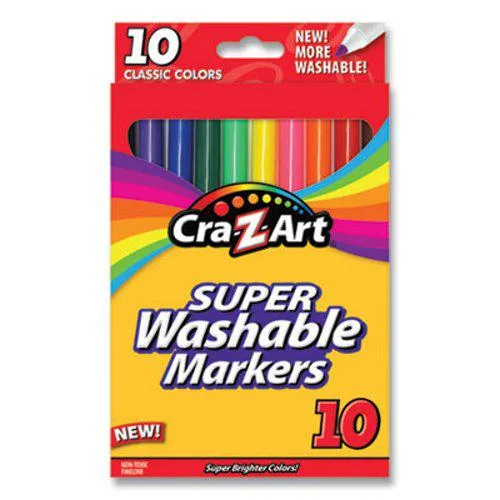 Boxed set of ten fine bullet-tip washable markers in assorted colours