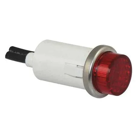 Round red raised panel light with stainless steel bezel and wire leads