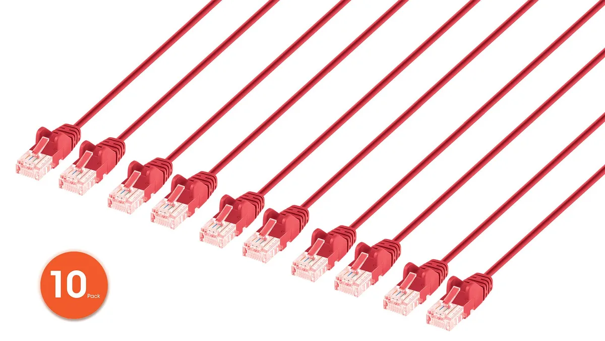 Intellinet Network Solutions Intellinet Network Solutions 744843 Cat6 U/UTP Slim Network Ethernet Cable 7 ft Red 10-Pack 30 AWG — product photo