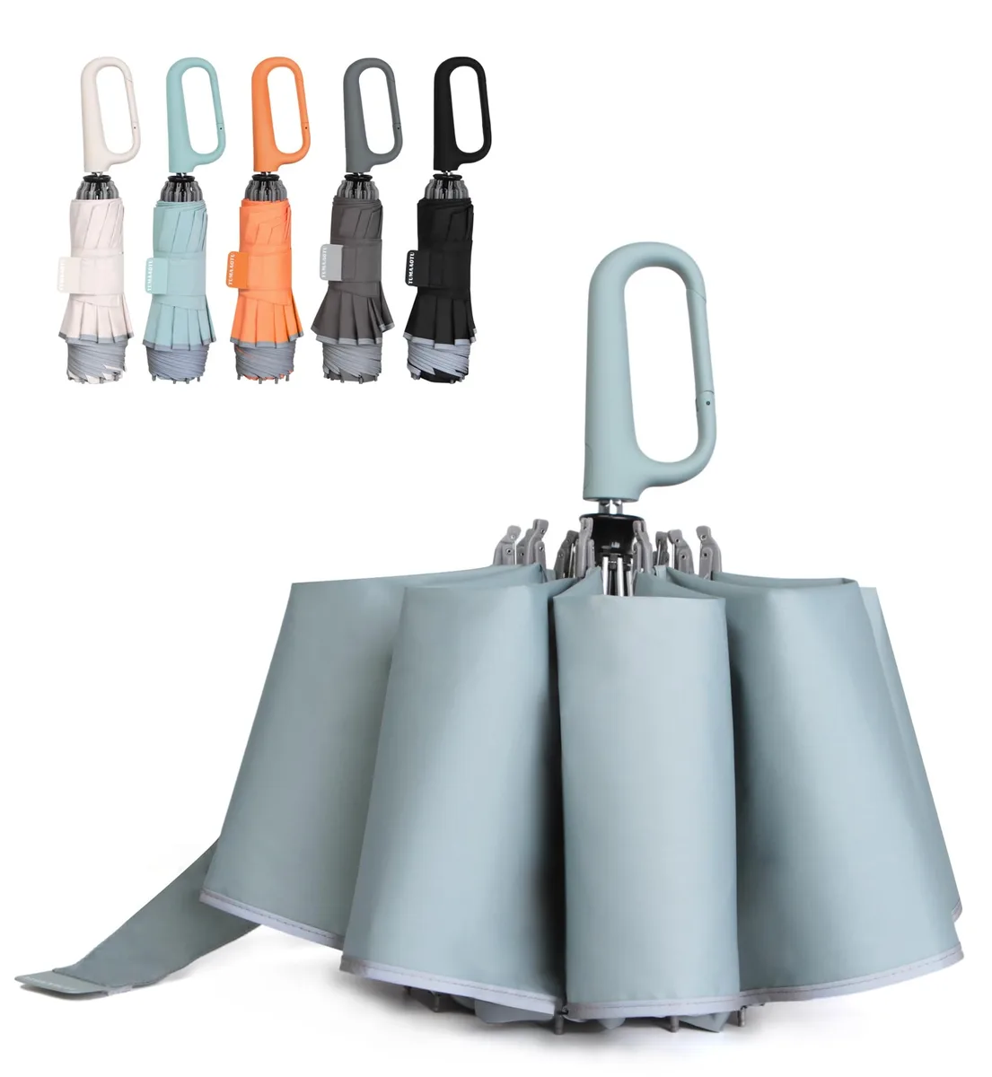  QWB HK-401 Inverted Auto-Open Umbrella 46" 10 Ribs Carabiner Handle — product photo