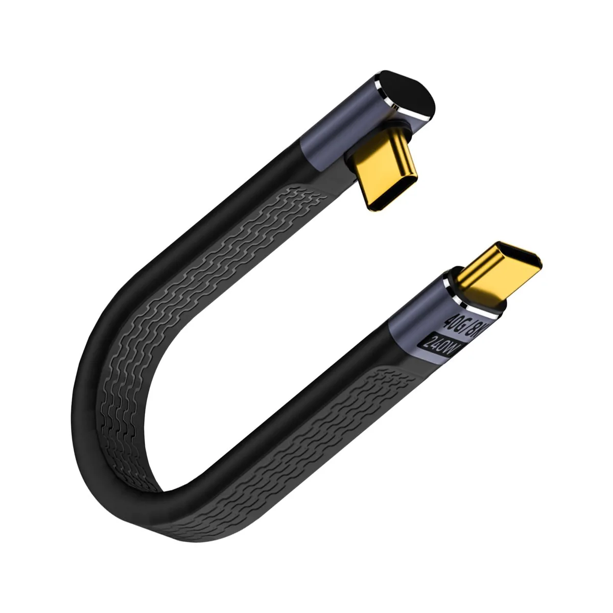 Short right-angle USB-C cable, flat flexible body, 5-inch length