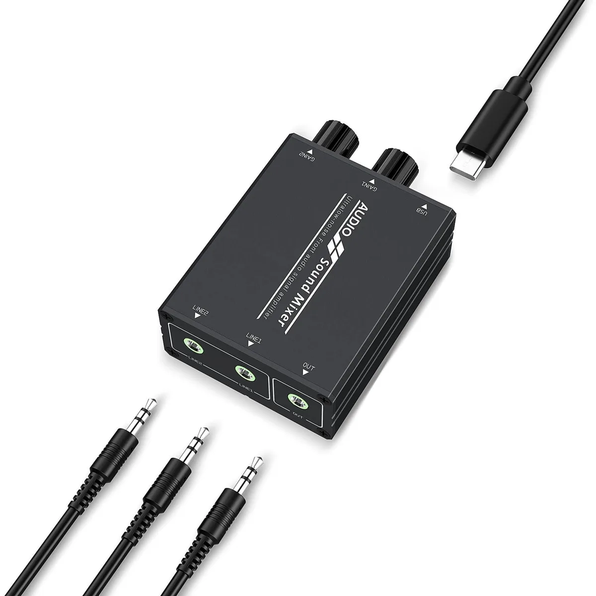  senhilear 2-Channel Audio Mixer 3.5mm USB-Powered 33x28x13mm — product photo