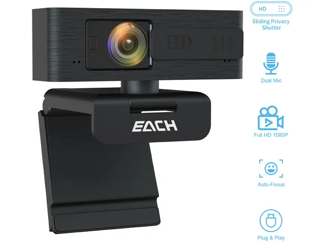 INMISS INMISS CA603-Black 1080p Webcam Autofocus Privacy Shutter 360° Rotating Dual Mics USB — product photo