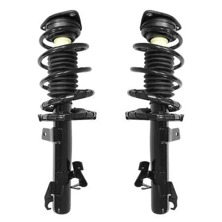 Pair of silver front strut assemblies with coil springs and top mounts