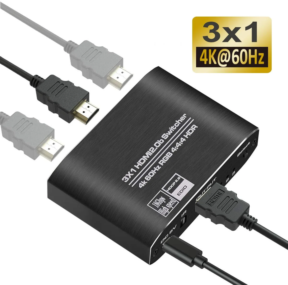 Jansicotek Jansicotek OZQ3-1 3-Port HDMI 2.0 Switch 4K 60Hz Remote — product photo