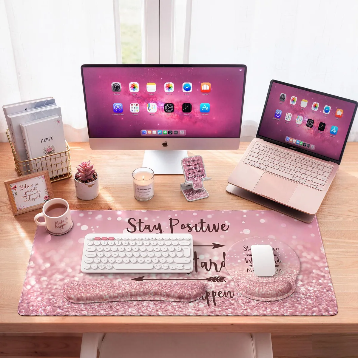 iCasso 4pc Large Mouse Pad-5 Pink Ergonomic Mouse Pad with Wrist Rests Set — product photo
