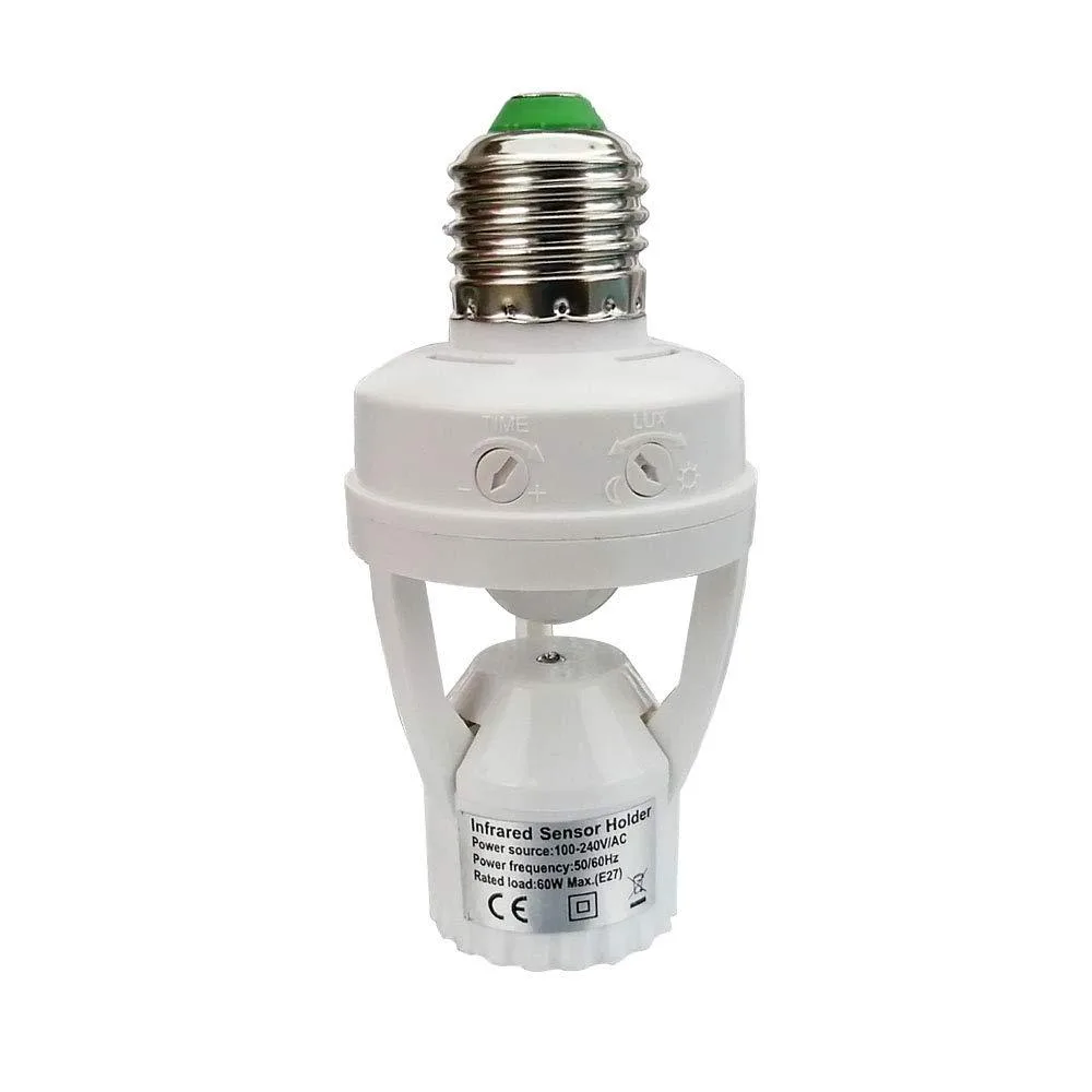 White rectangular indoor light socket with E26 E27 base and PIR motion sensor