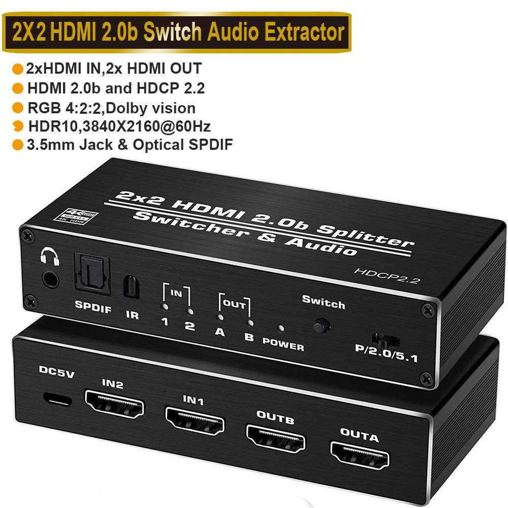 LUOM LUOM OZQ11 2x2 HDMI Switch 4K@60Hz Audio Extractor — product photo