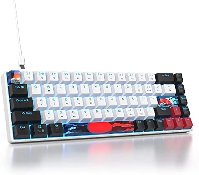 TAURKENAM TAURKENAM 60% 68-Key Gaming Keyboard Red Switch LED Black-White — product photo