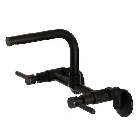 Matte black cylindrical wall-mount kitchen faucet with adjustable center