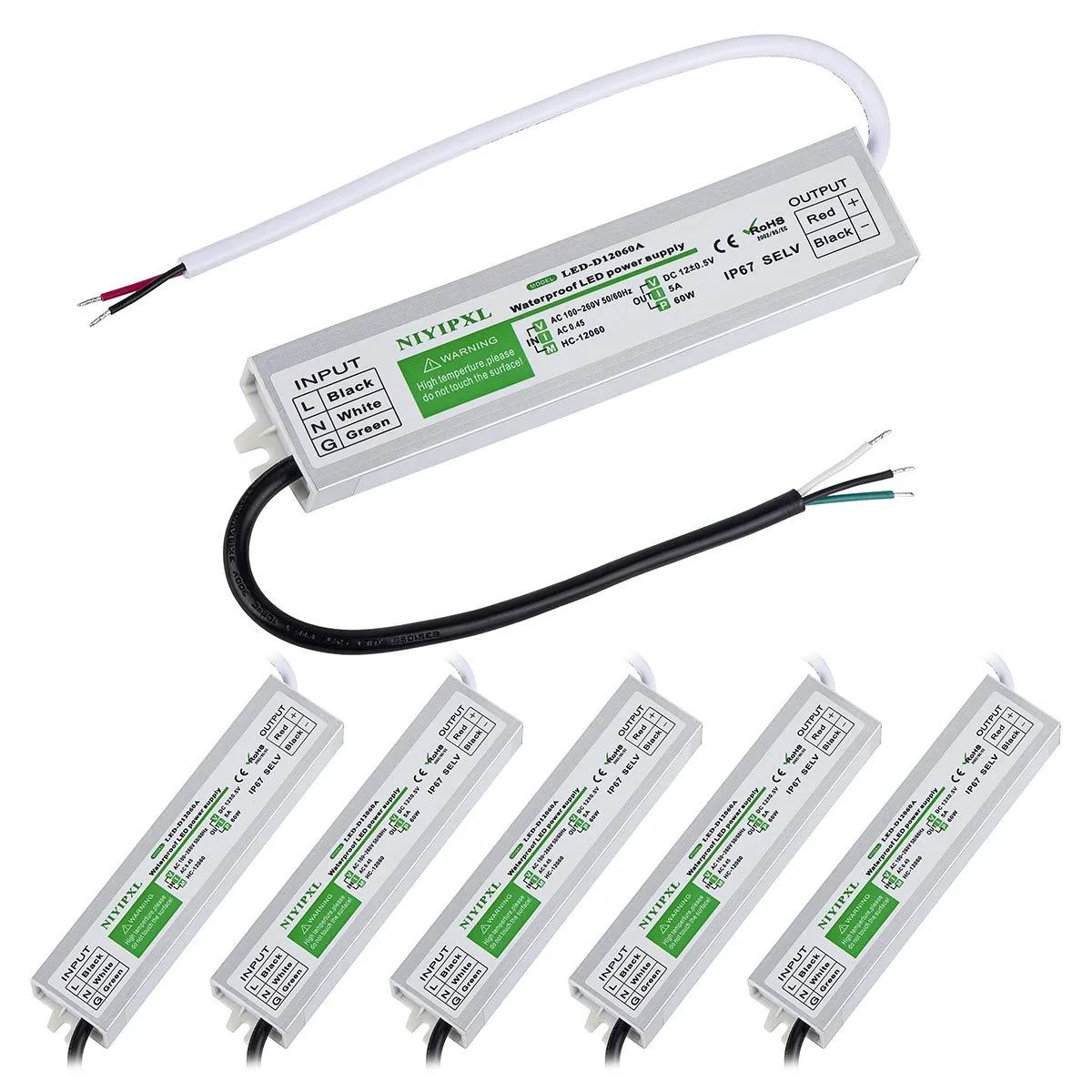 KEHIPI KEHIPI FS-60W-12V 60 W 12 V IP67 power adapter 6-pack — product photo