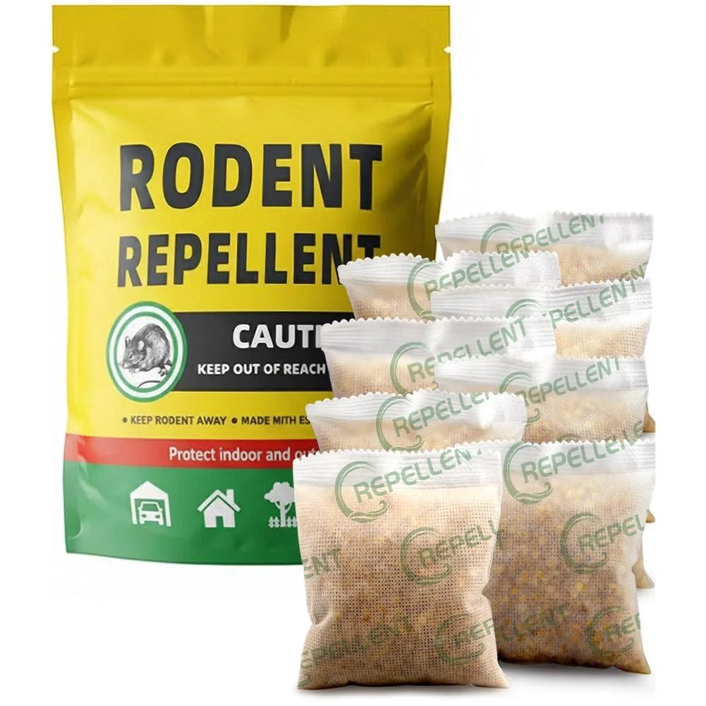 Eight natural peppermint rodent repellent pouches in a bag