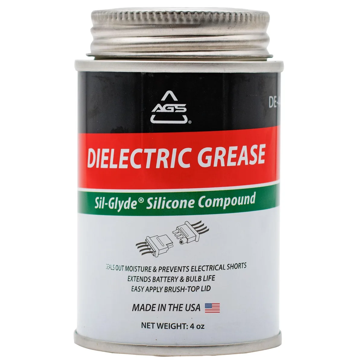 White 4oz brush-top can of dielectric grease