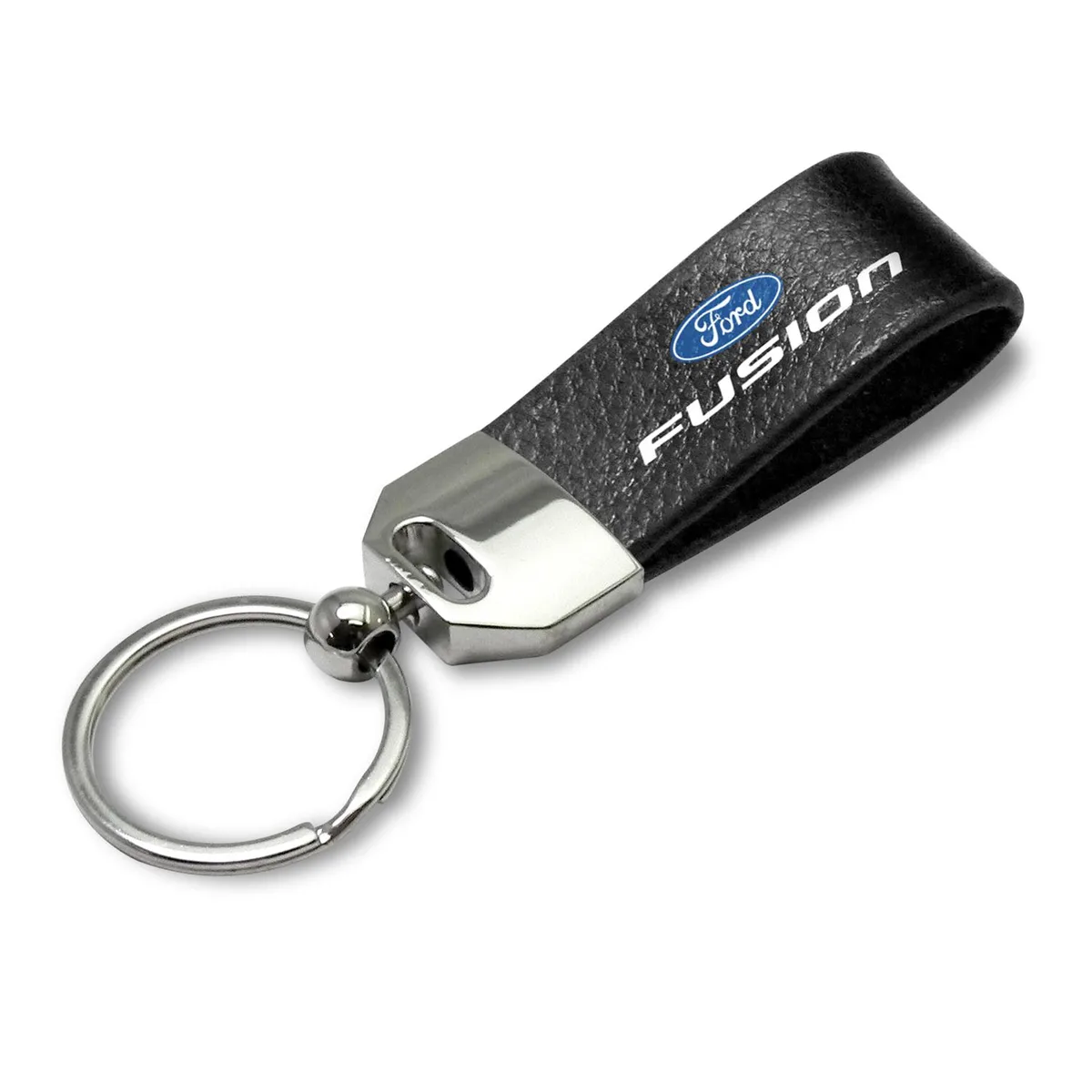 Black leather loop strap with Ford Fusion logo and chrome key rings