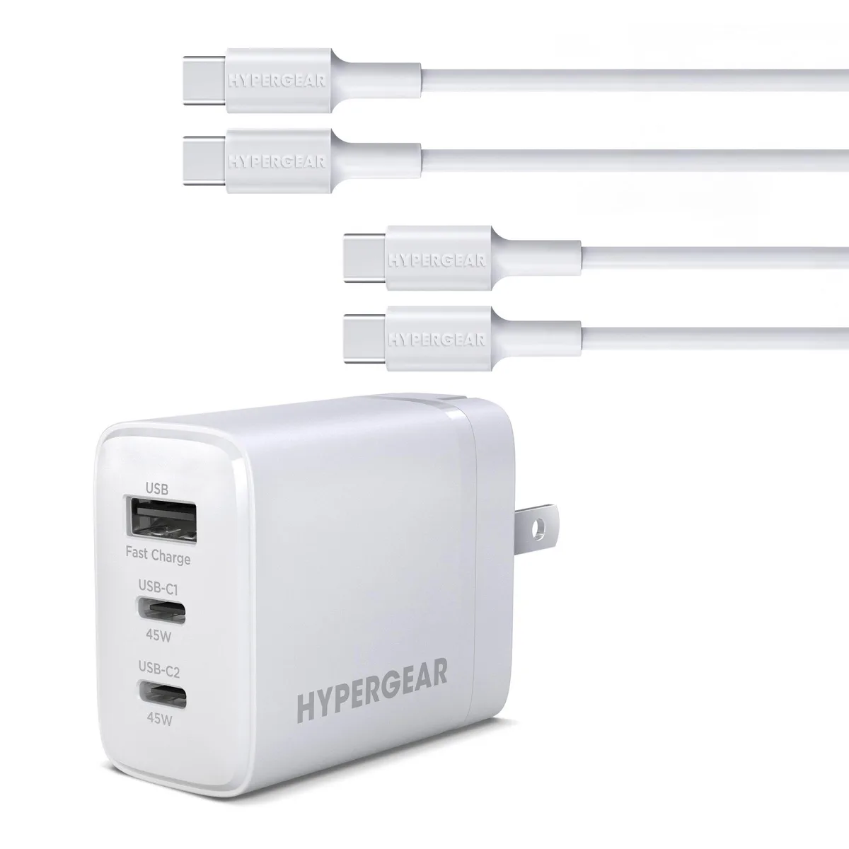 HyperGear HyperGear 45W USB-C PD PPS Tri-Port GaN Wall Charger White 16240 — product photo