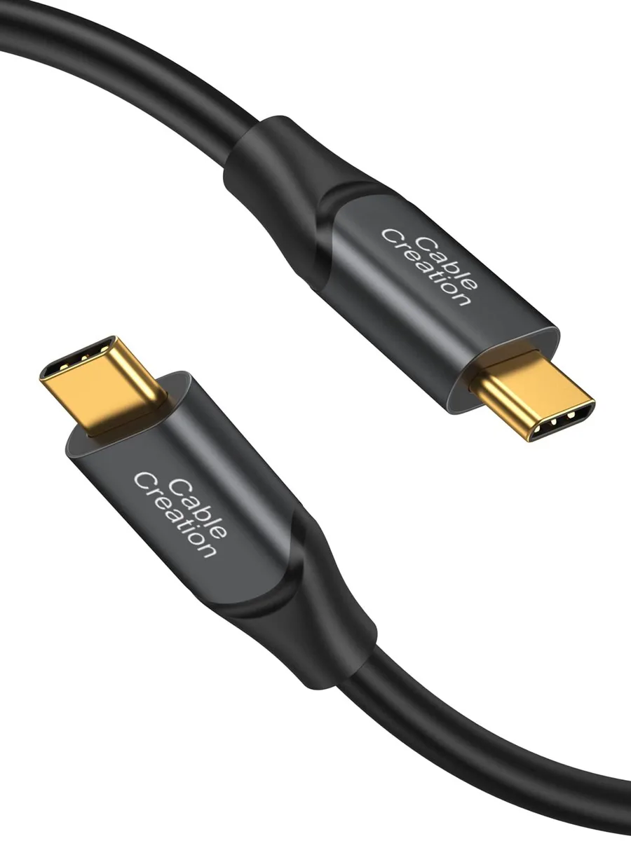Black USB-C to USB-C cable, 3 ft, male-to-male connectors, gold construction