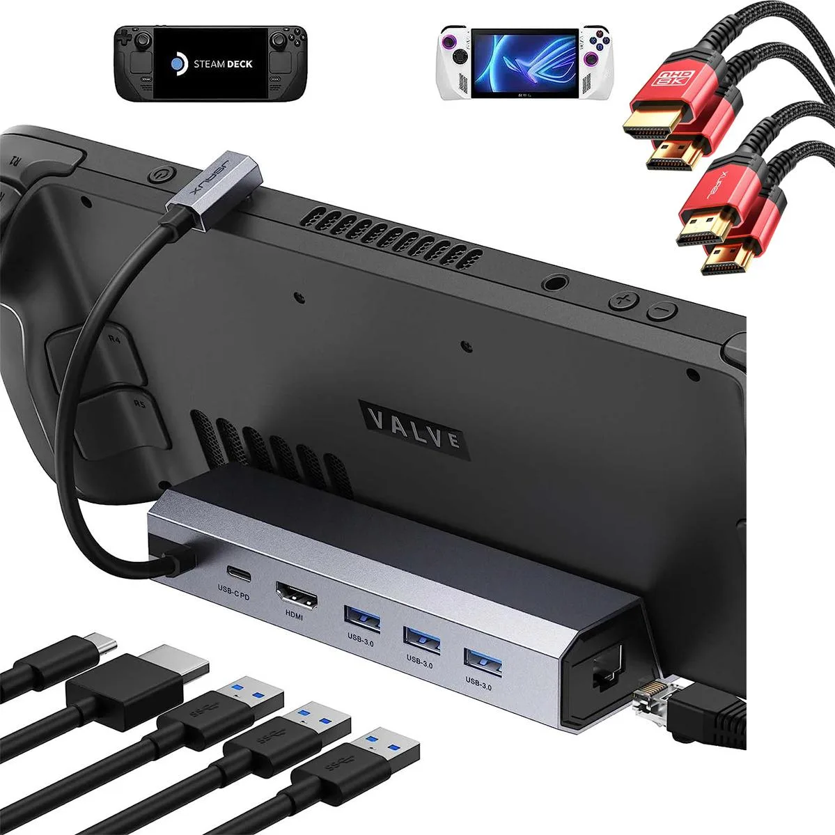 BFKK BFKK 6-in-1 Steam Deck Dock HDMI 2.0 4K@60Hz Gigabit Ethernet 3×USB-A 3.0 100W USB-C PD — product photo