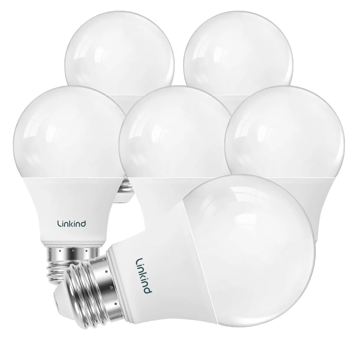 Six standard A19 LED bulbs with frosted glass and E26 bases