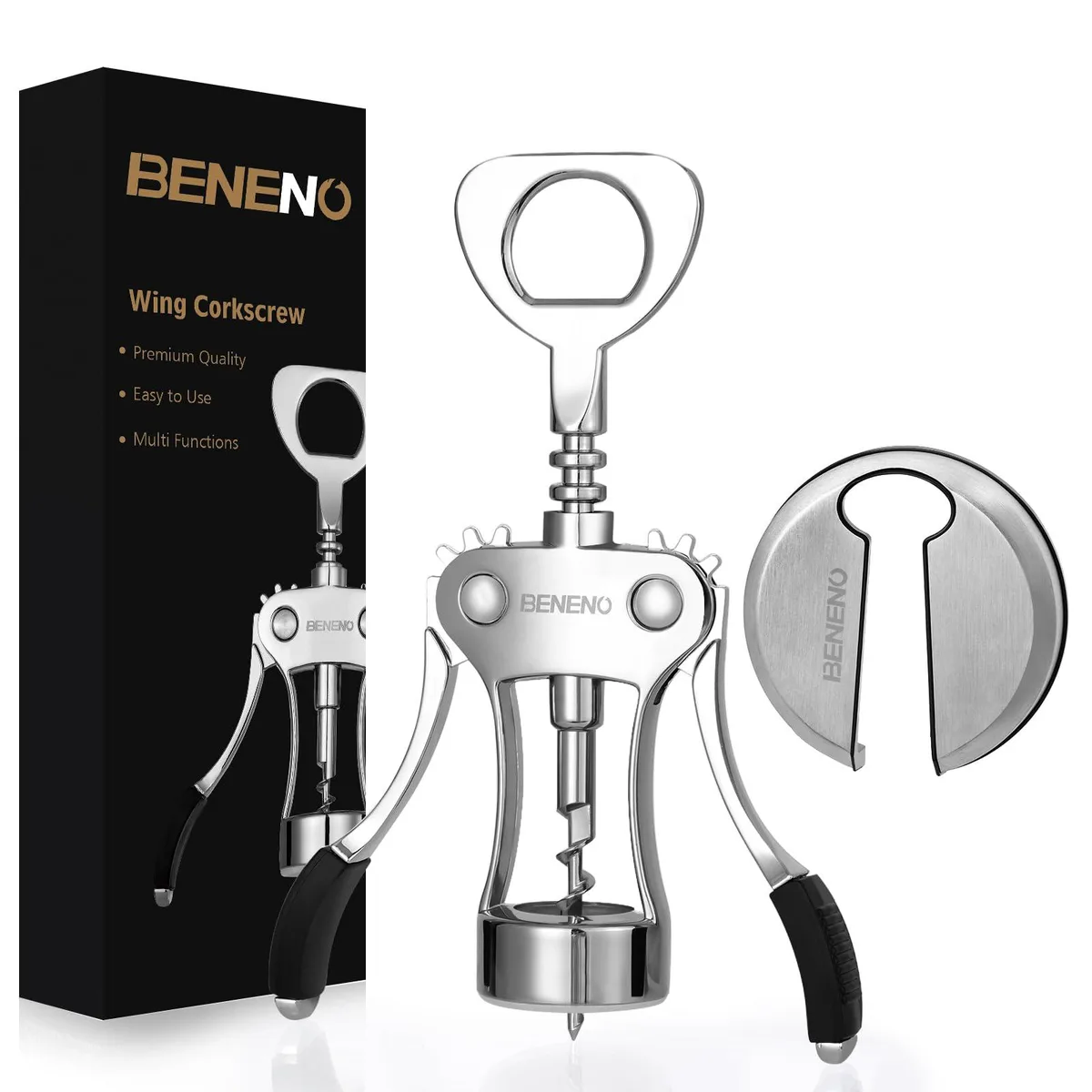 Silver wing corkscrew with foil cutter, zinc body, 7.55 by 2.28 inches