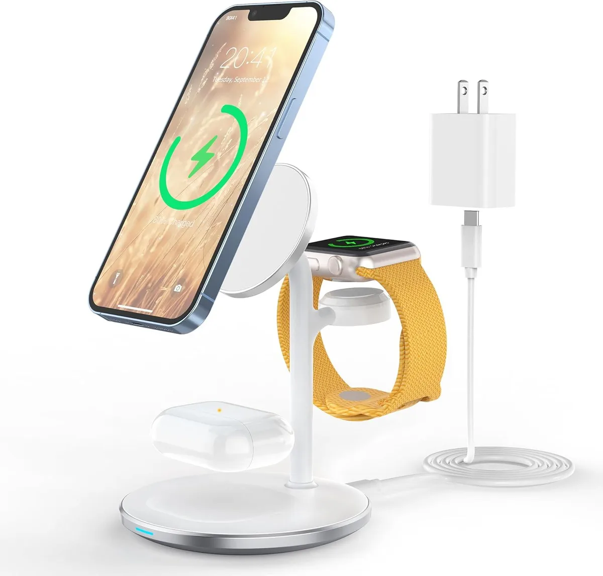 FLEANE FLEANE 3-in-1 Wireless Charger 15W MagSafe Stand 20W Adapter White — product photo