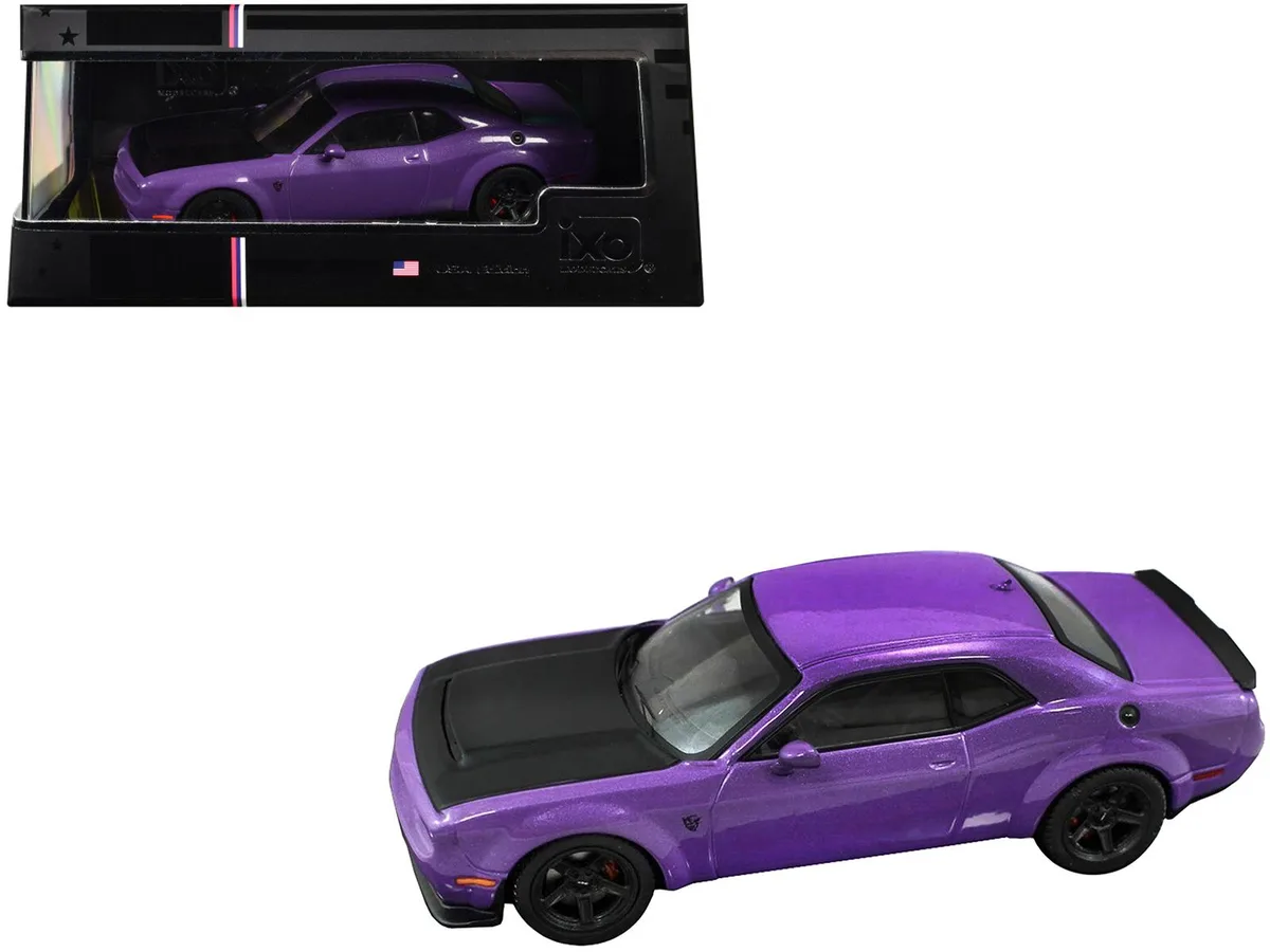 Ixo Models Ixo Models 2018 Dodge Challenger SRT Demon Plum Crazy Metallic Matt Black Hood 1/43 hobby collectible — product photo