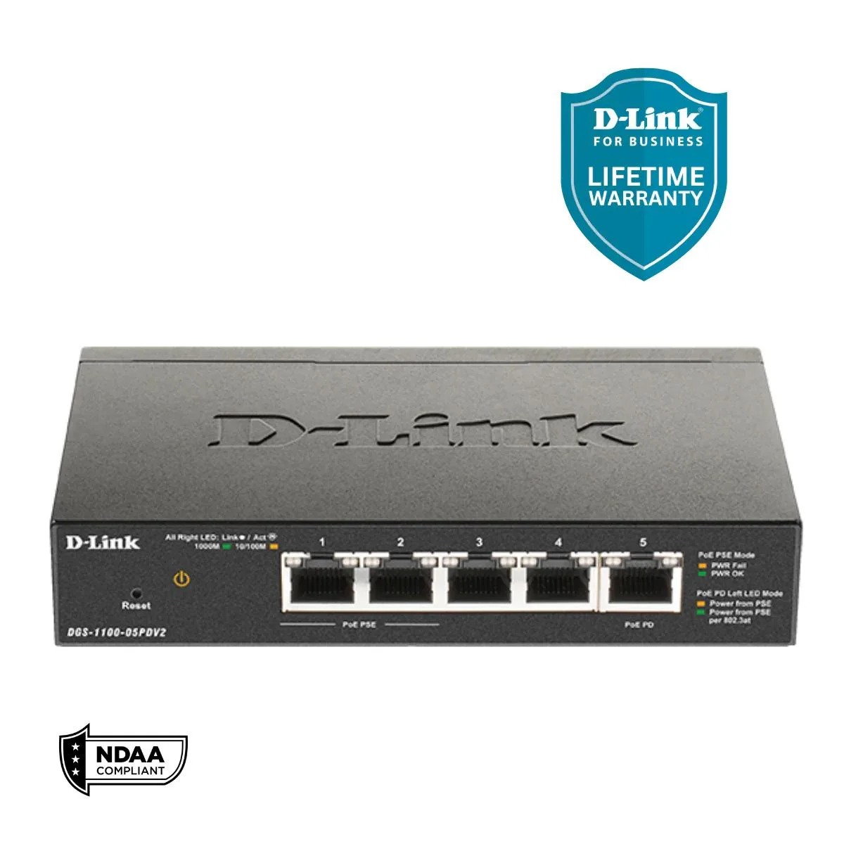 D-Link D-Link DGS-1100-05PDV2 5-port Gigabit PoE-powered network switch — product photo