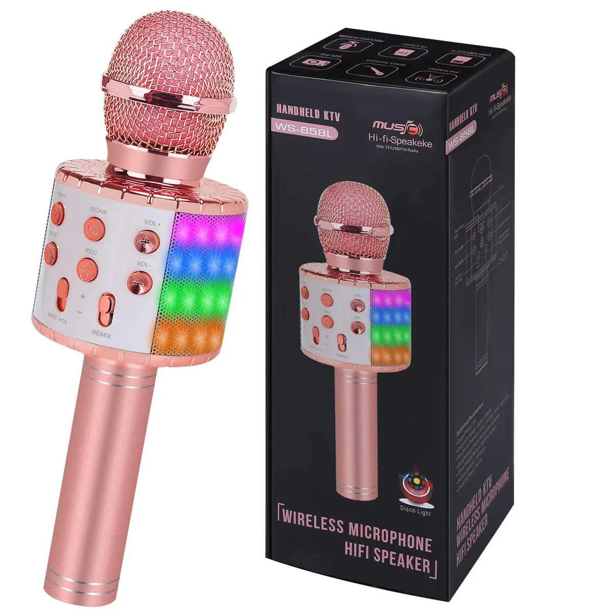  ZZLWAN ZW-C3 Bluetooth Karaoke Microphone Champagne With Light — product photo