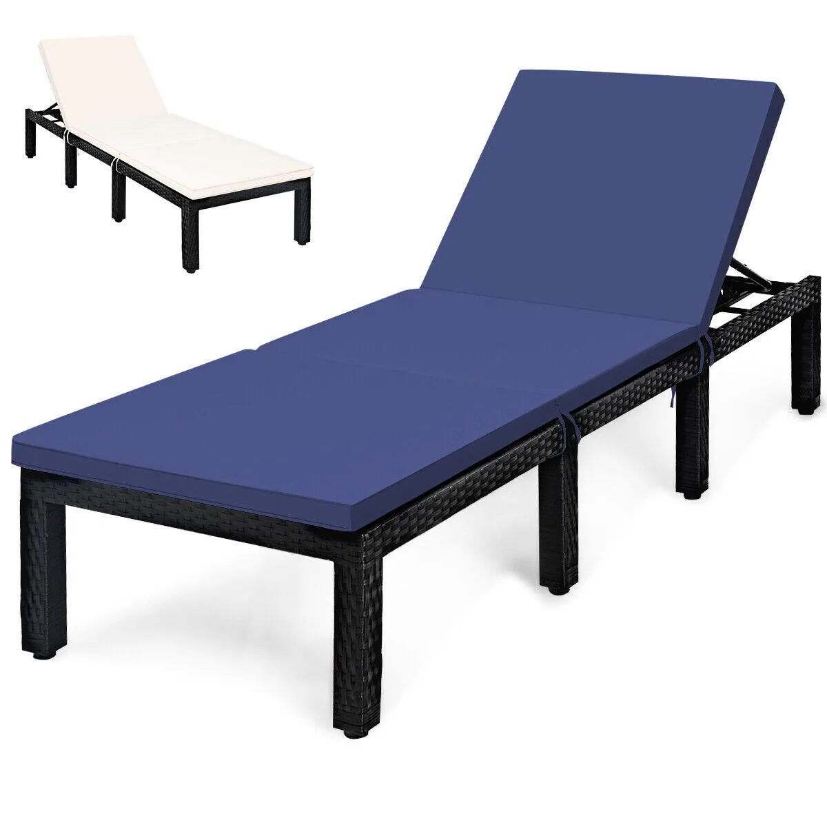 SlickBlue SlickBlue Rattan Chaise Lounge Navy 77in 355lb 7-Position — product photo