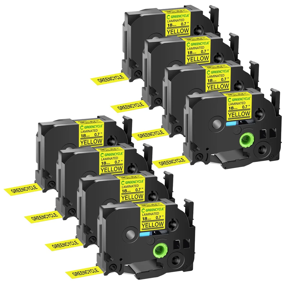 GREENCYCLE GREENCYCLE TZe-641 18mm Black on Yellow Laminated Tape 8 Pack — product photo