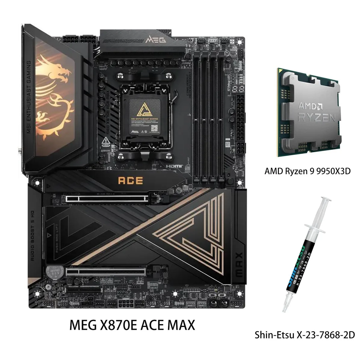 MSI MSI MEG X870E ACE MAX AMD motherboard &amp; Ryzen 9 9950X3D CPU combo — product photo