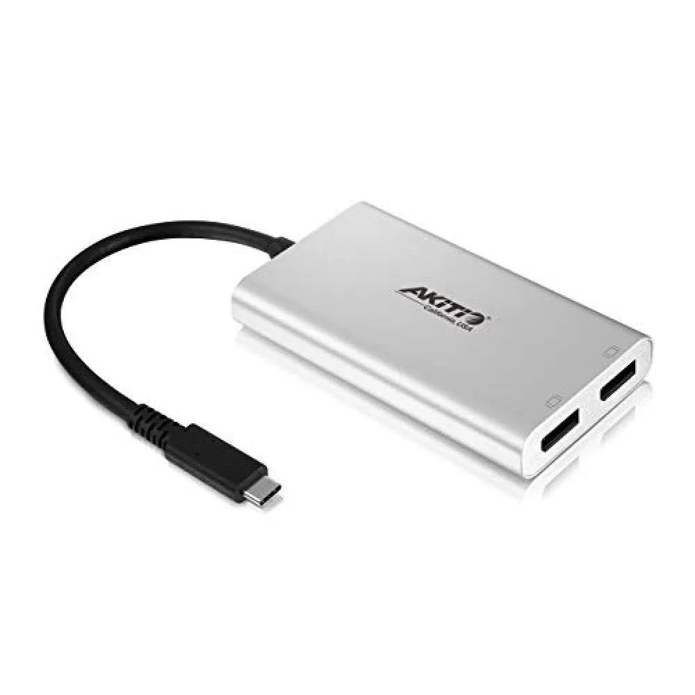 Compact Thunderbolt adapter with dual DisplayPort outputs