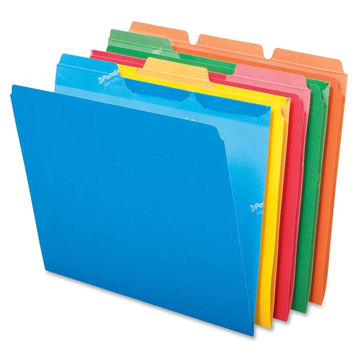 Fifty assorted-colour letter-size top-tab file folders in a pack