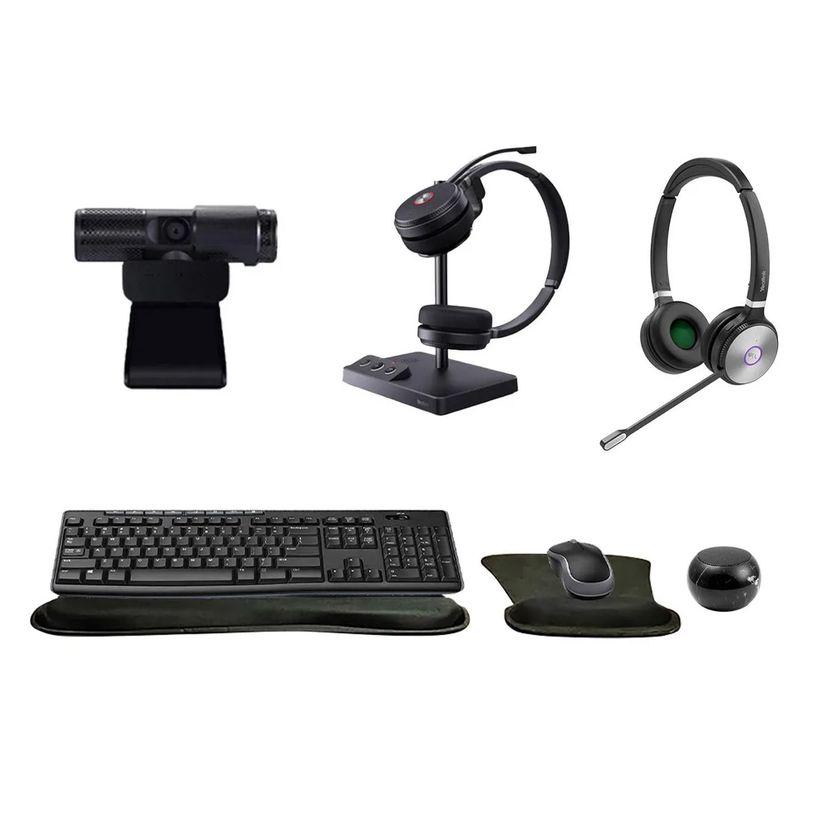 Yealink Network Technology Co., Ltd Yealink WH62 Dual Headset Bundle with Cam 313 Webcam, MK270 Keyboard Mouse, Gel Pads, Mini Speaker, Pack of 2 — product photo