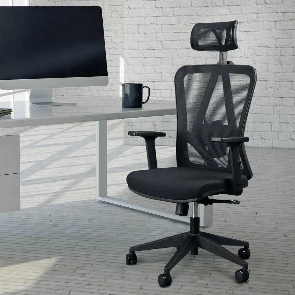 Ergonomic mesh office chair with adjustable headrest armrests and tilt lock