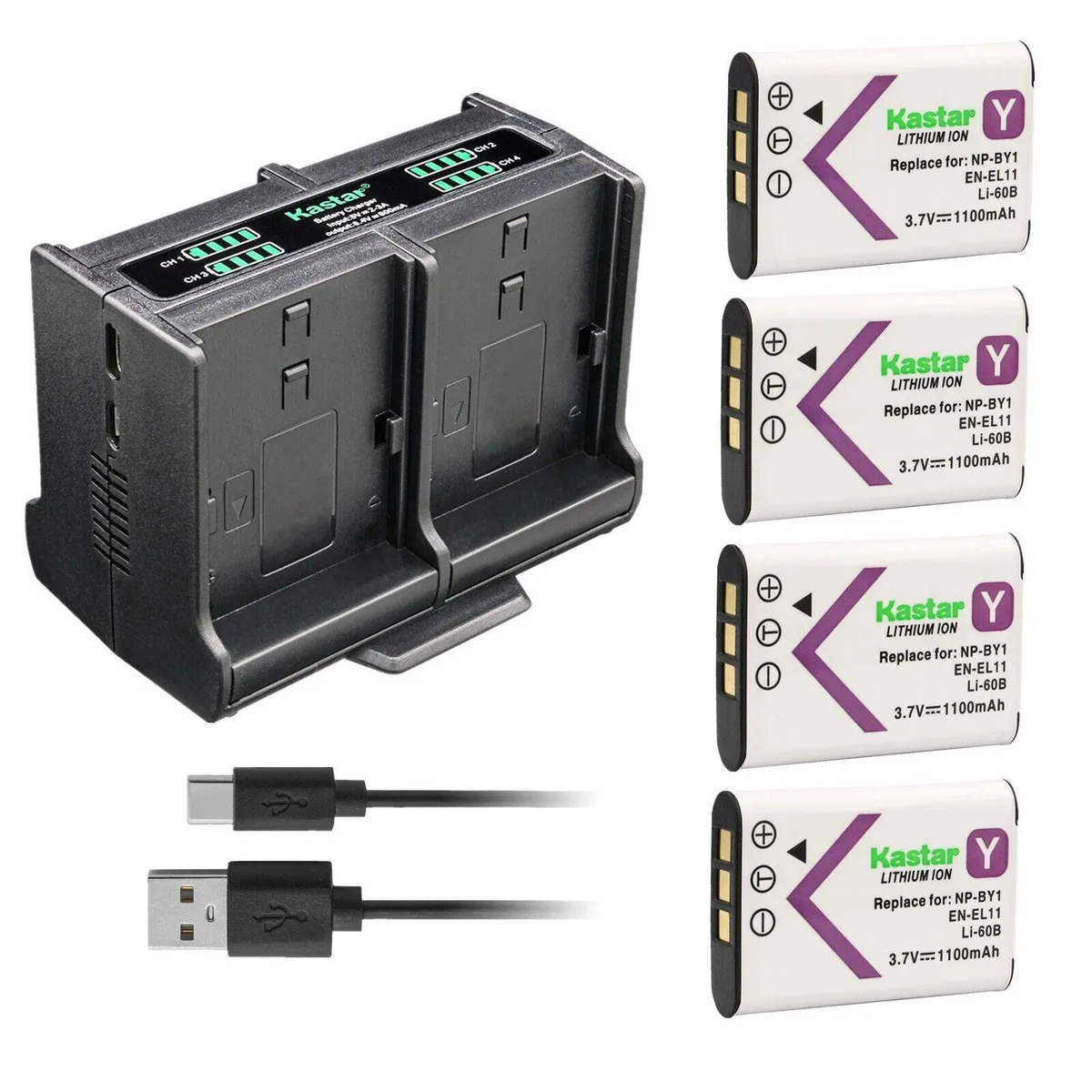 Kastar Kastar NP-BY1 4-pack battery and charger 4.07 Wh — product photo